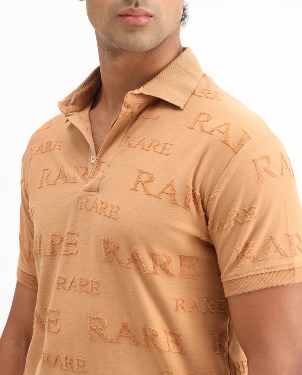 Rare Rabbit Men's Gesset-1 Mustard Cotton Fabric Collared Neck Half Sleeves Statement Polo T-Shirt