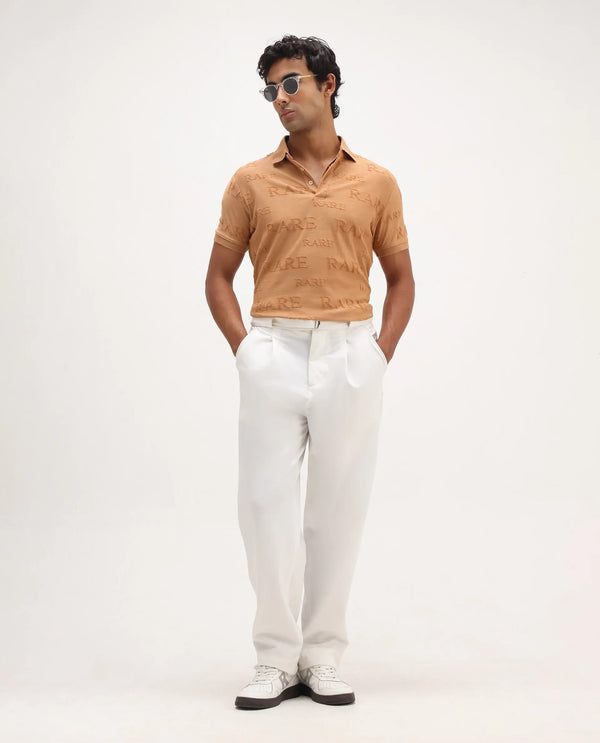 Rare Rabbit Men's Gesset-1 Mustard Cotton Fabric Collared Neck Half Sleeves Statement Polo T-Shirt