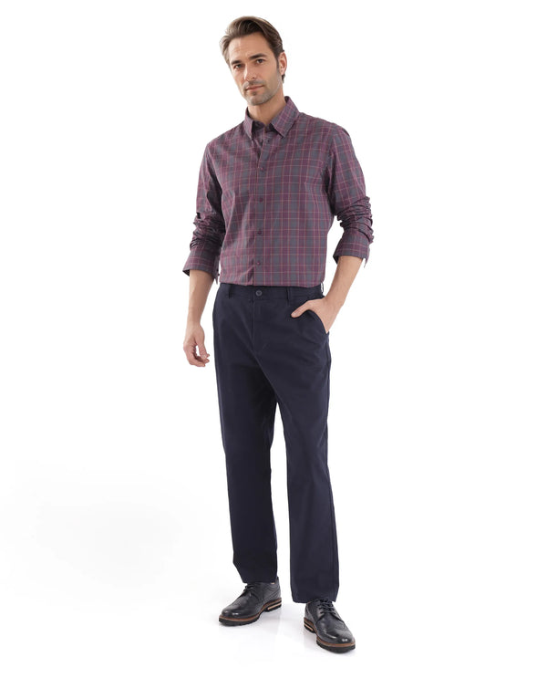 Rare Rabbit Men's Gibis Dark Purple Cotton Fabric Full Sleeve Regular Fit Checks Shirt