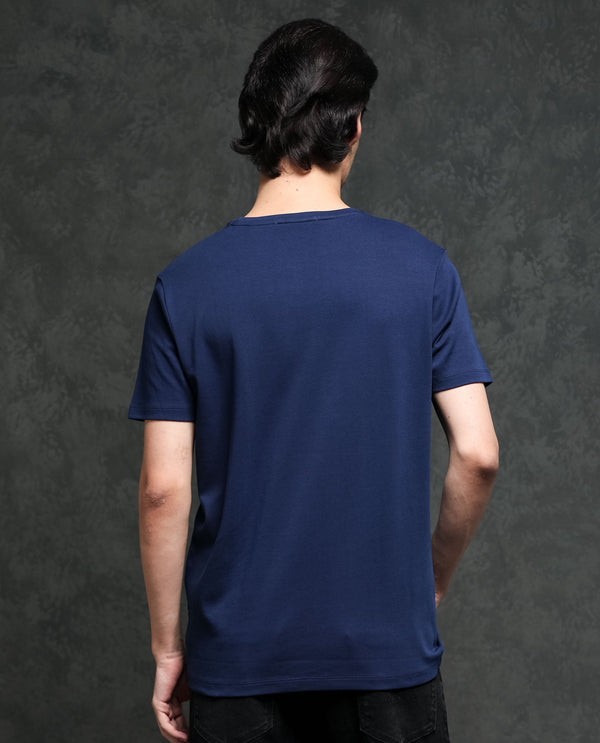 Rare Rabbit Men's Gis-1 Navy Cotton Fabric Crew Neck Half Sleeves Regular Fit Solid T-Shirt