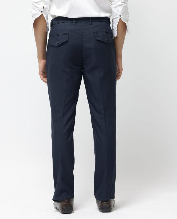Rare Rabbit Men's Glade-1 Navy Solid Mid-Rise Regular Fit Trousers