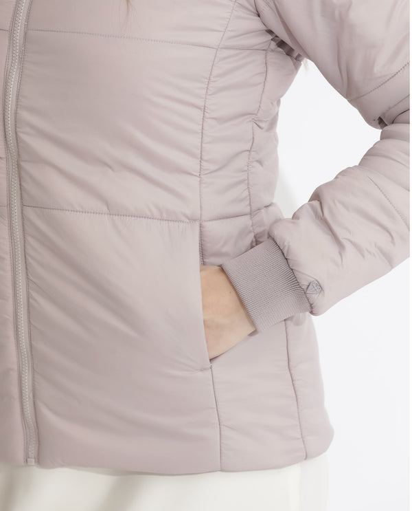 Rareism Women Glasha Hls Silver Polyester Fabric Full Sleeves Solid Hooded Jacket