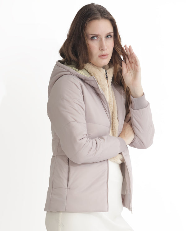 Rareism Women Glasha Hls Silver Polyester Fabric Full Sleeves Solid Hooded Jacket