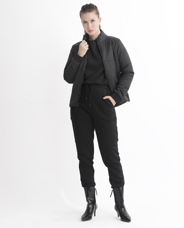 Rareism Women Glasha Ls Black Polyester Fabric Full Sleeves Solid High Neck Jacket