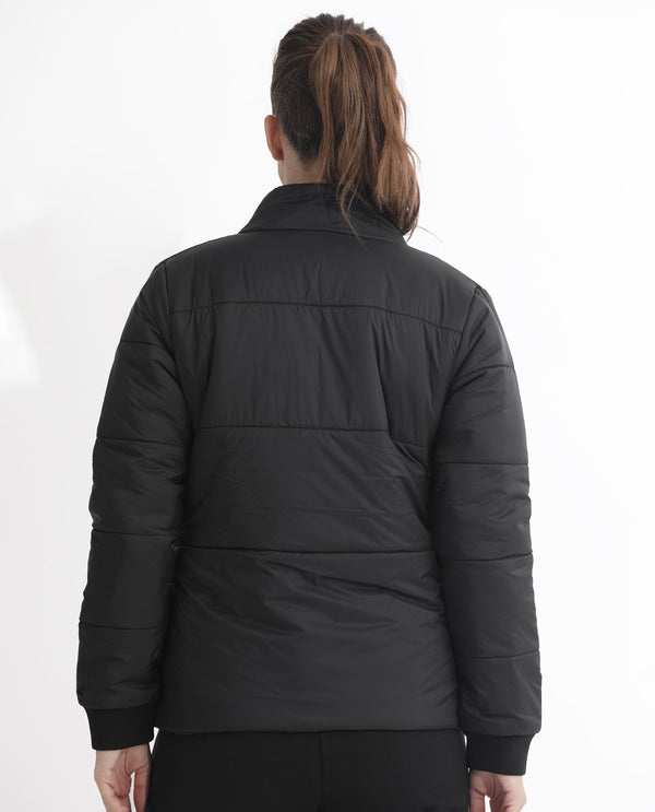 Rareism Women Glasha Ls Black Polyester Fabric Full Sleeves Solid High Neck Jacket