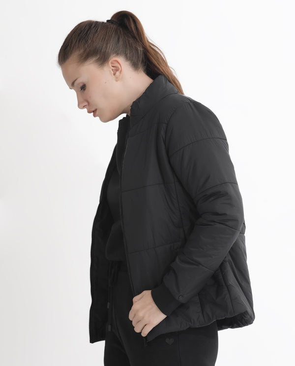 Rareism Women Glasha Ls Black Polyester Fabric Full Sleeves Solid High Neck Jacket