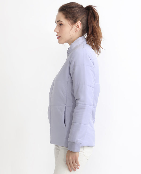 Rareism Women Glasha Ls Purple Polyester Fabric Full Sleeves Zip Closure High Neck Regular Fit Plain Jacket
