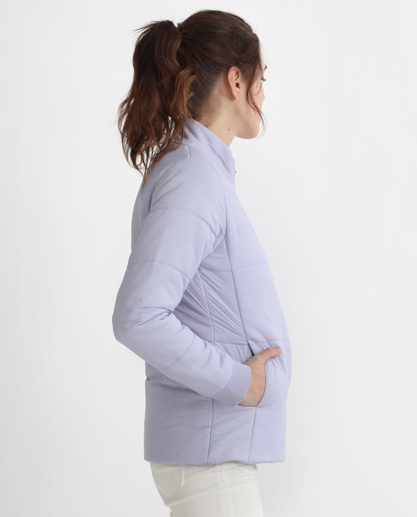 Rareism Women Glasha Ls Purple Polyester Fabric Full Sleeves Zip Closure High Neck Regular Fit Plain Jacket