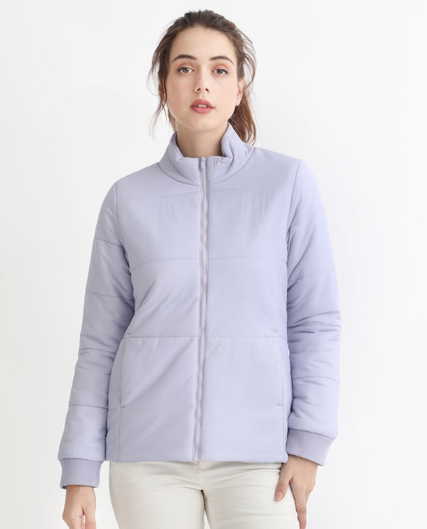 Rareism Women Glasha Ls Purple Polyester Fabric Full Sleeves Zip Closure High Neck Regular Fit Plain Jacket