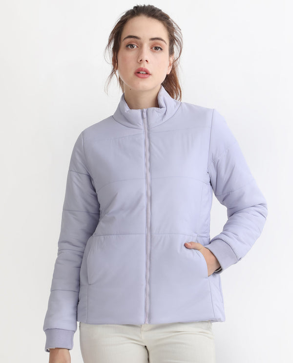 Rareism Women Glasha Ls Purple Polyester Fabric Full Sleeves Zip Closure High Neck Regular Fit Plain Jacket