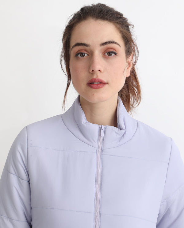 Rareism Women Glasha Ls Purple Polyester Fabric Full Sleeves Zip Closure High Neck Regular Fit Plain Jacket