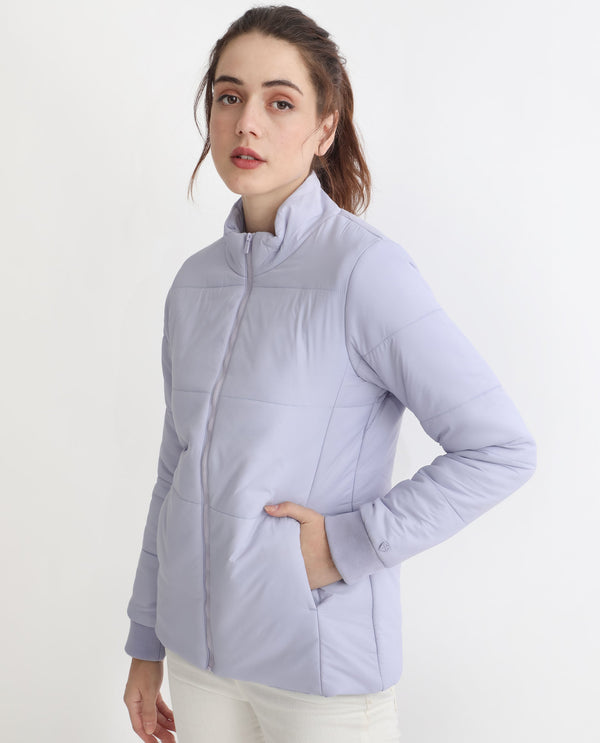 Rareism Women Glasha Ls Purple Polyester Fabric Full Sleeves Zip Closure High Neck Regular Fit Plain Jacket