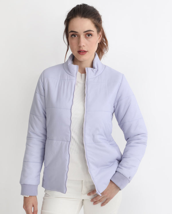 Rareism Women Glasha Ls Purple Polyester Fabric Full Sleeves Zip Closure High Neck Regular Fit Plain Jacket