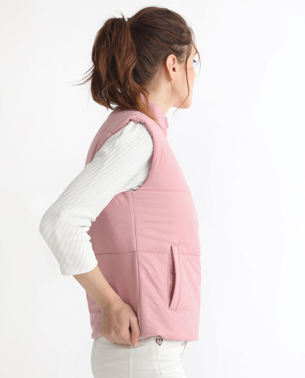 Rareism Women Glasha Sl Pink Polyester Fabric Sleeveless Solid High Neck Jacket