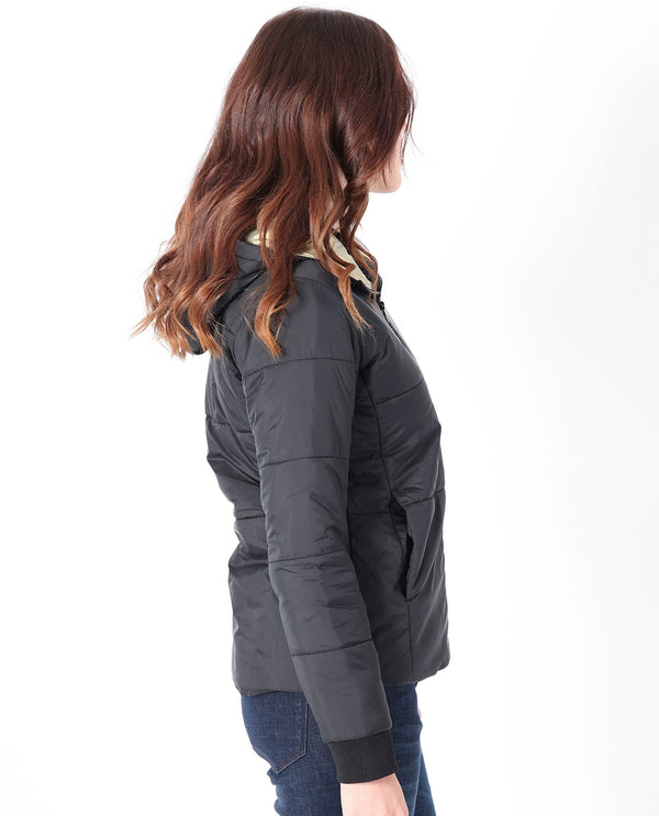 Rareism Women Glasha Hls Black Polyester Fabric Full Sleeves Solid Hooded Jacket
