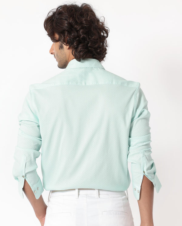 Rare Rabbit Men's Gleny Light Blue Cotton Polyester Fabric Full Sleeves Dobby Shirt