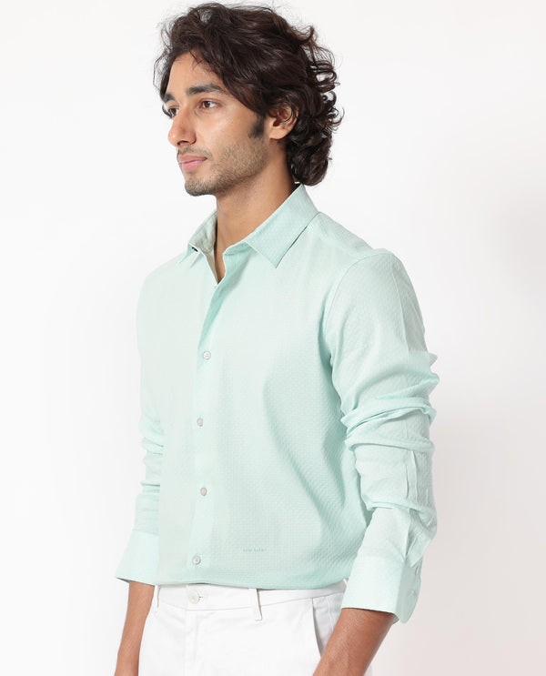 Rare Rabbit Men's Gleny Light Blue Cotton Polyester Fabric Full Sleeves Dobby Shirt