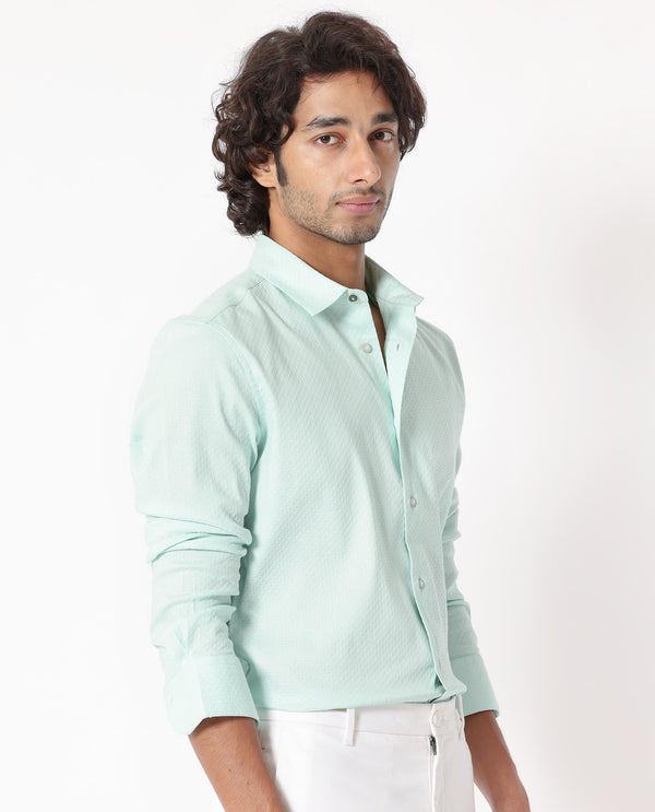 Rare Rabbit Men's Gleny Light Blue Cotton Polyester Fabric Full Sleeves Dobby Shirt