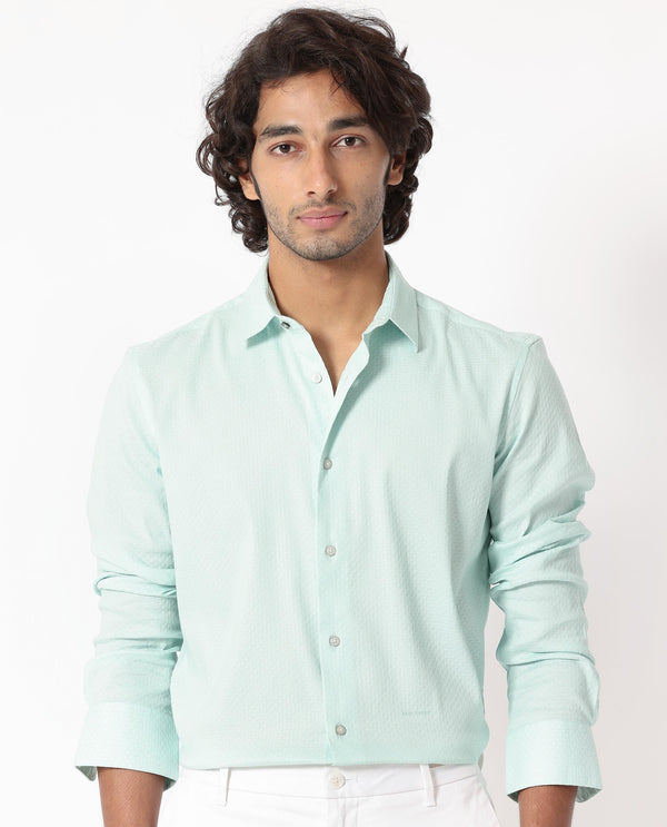 Rare Rabbit Men's Gleny Light Blue Cotton Polyester Fabric Full Sleeves Dobby Shirt