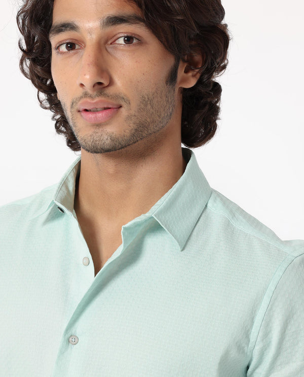 Rare Rabbit Men's Gleny Light Blue Cotton Polyester Fabric Full Sleeves Dobby Shirt