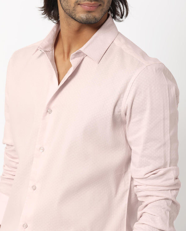 Rare Rabbit Men's Gleny Pink Cotton Polyester Fabric Full Sleeves Dobby Shirt