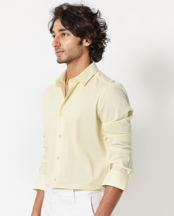 Rare Rabbit Men's Gleny Yellow Cotton Polyester Fabric Full Sleeves Dobby Shirt