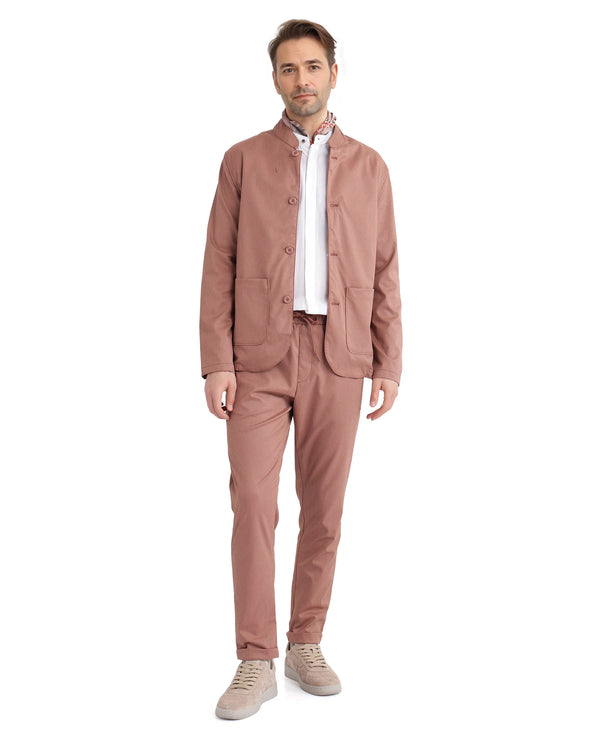 Rare Rabbit Men Glewt Rust Polyester Viscose Fabric Full Sleeve Mandarin Collar Striped Jacket