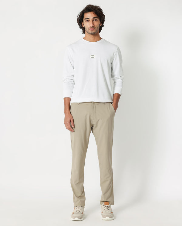 Rare Rabbit Men's Glitch White Cotton Polyester Fabric Full Sleeves Solid Knitted Sweatshirt