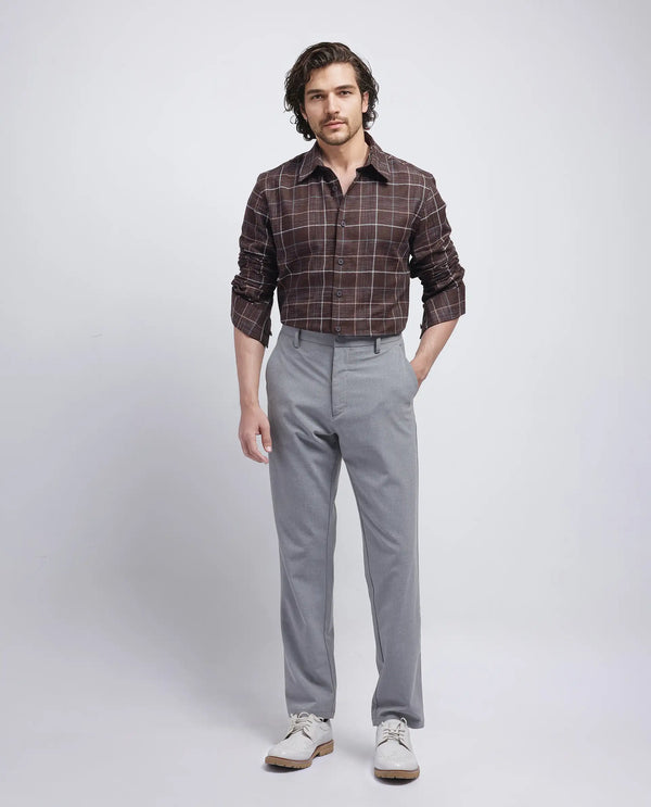 Rare Rabbit Men's Glofnik Dark Brown Cotton Fabric Full Sleeve Collared Neck Button Closure Printed Shirt