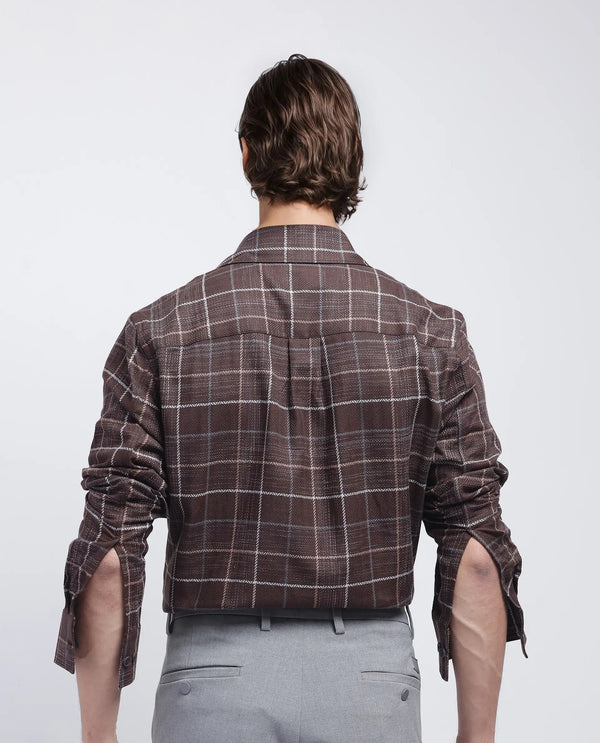 Rare Rabbit Men's Glofnik Dark Brown Cotton Fabric Full Sleeve Collared Neck Button Closure Printed Shirt