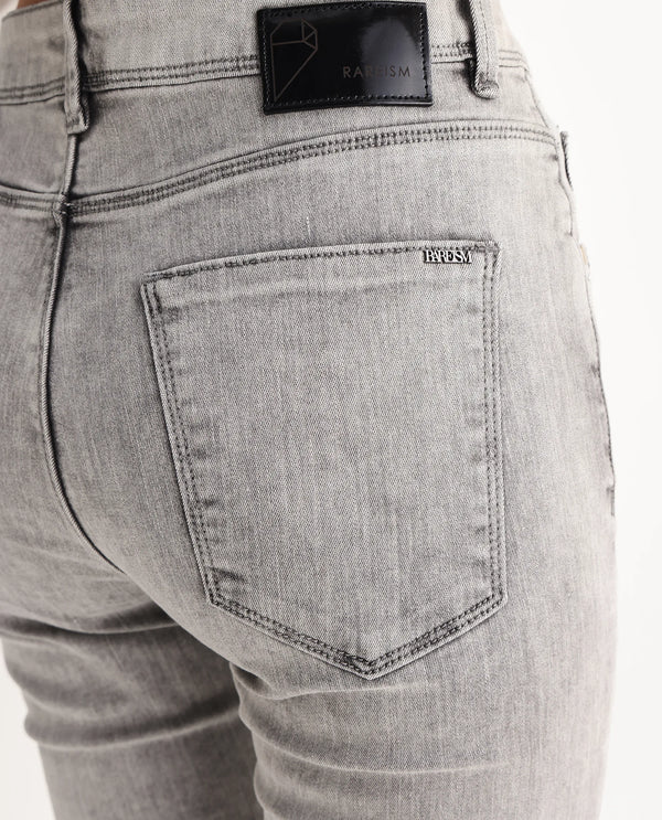 Rareism Women Goliath Grey Cotton Lycra Fabric Mid Rise Solid Slim Fit Ankle Length Jeans