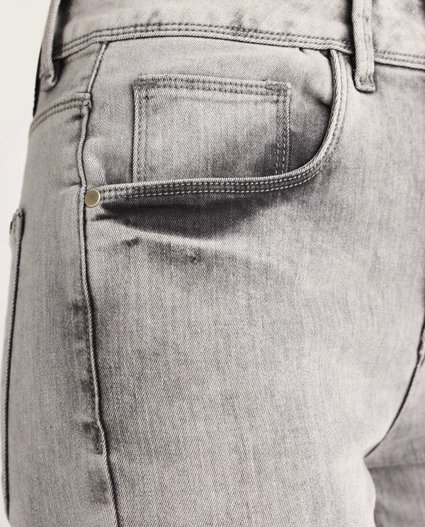 Rareism Women Goliath Grey Cotton Lycra Fabric Mid Rise Solid Slim Fit Ankle Length Jeans