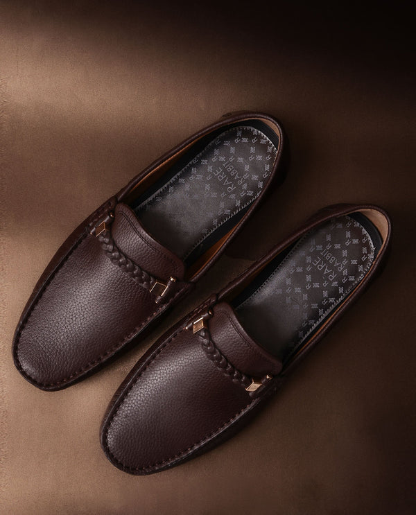 Rare Rabbit Men's Grain Brown Slip-On Genuine Milled Leather Driving Moccasin