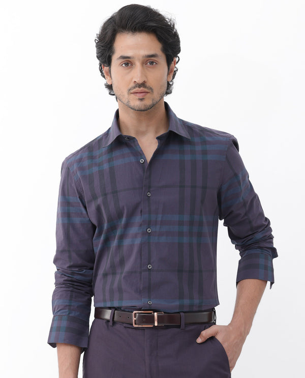 Rare Rabbit Mens Gramy Navy Full Sleeve Cotton Checks Shirt