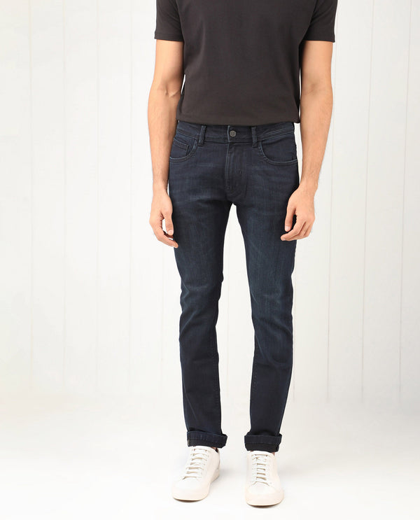 Rare Rabbit Men's Grana Blue Dark Wash Mid-Rise Slim Fit Jeans