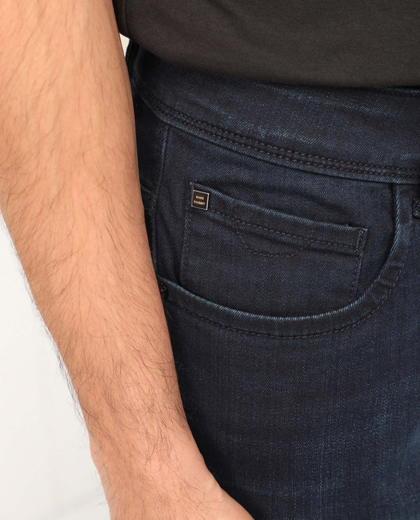 Rare Rabbit Men's Grana Blue Dark Wash Mid-Rise Slim Fit Jeans