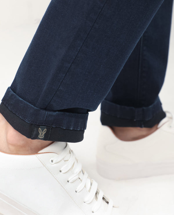 Rare Rabbit Men's Grana Blue Dark Wash Mid-Rise Slim Fit Jeans