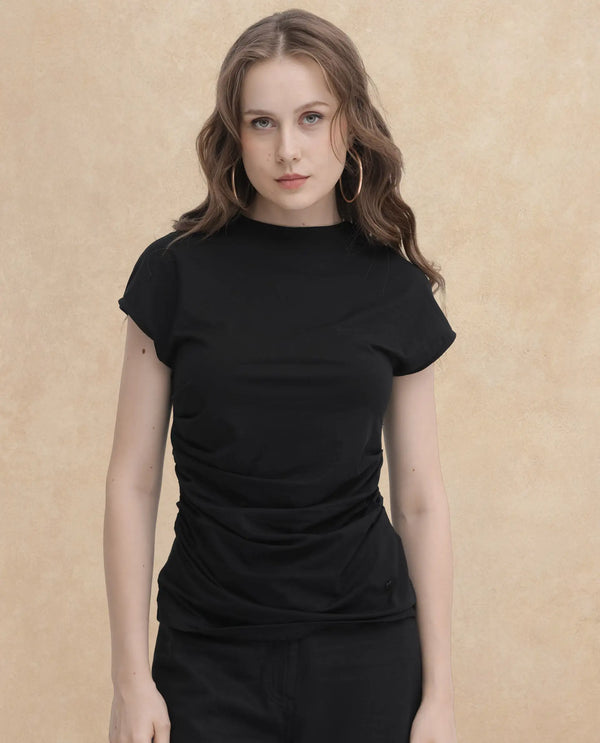 Rareism Womens Granden Black Top Sleeveless Crew Neck Solid