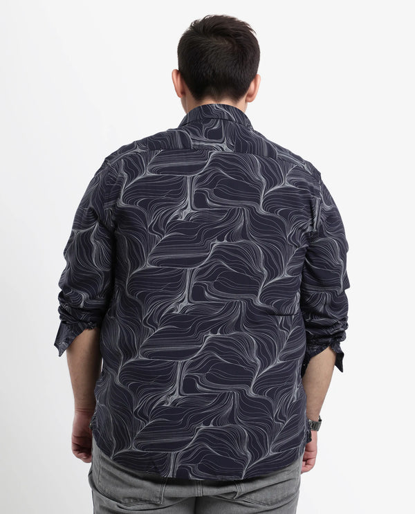 Rare Rabbit Men's Gravel Navy Viscose Fabric Abstract Print Full Sleeves Shirt Plus Size
