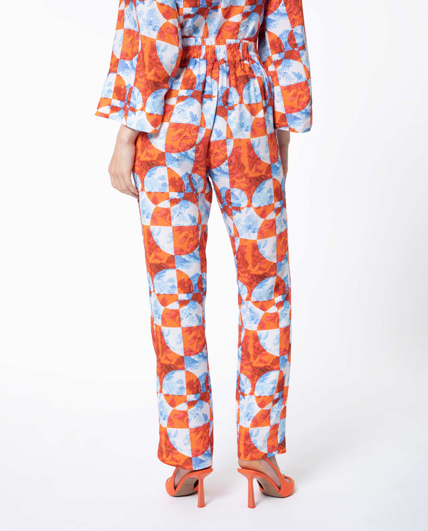 Rareism Women Gray Orange Viscose Fabric Drawstring Closure Regular Fit Floral Print Ankle Length Trousers