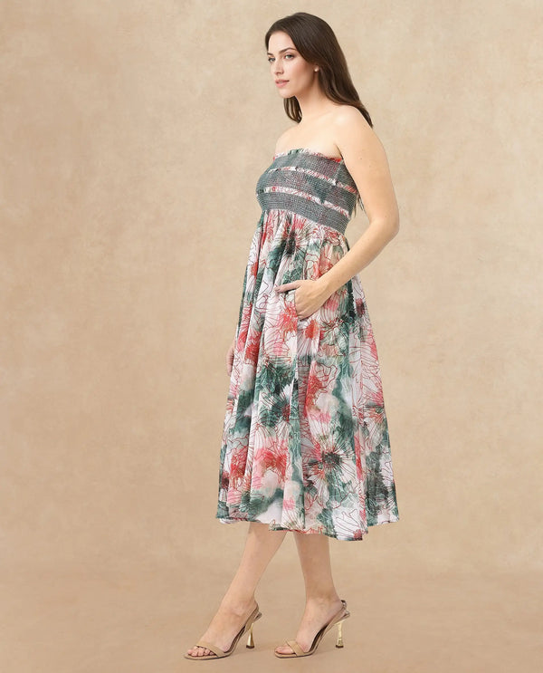 Rareism Womens Greevs Multi Dress Off Shoulder Print
