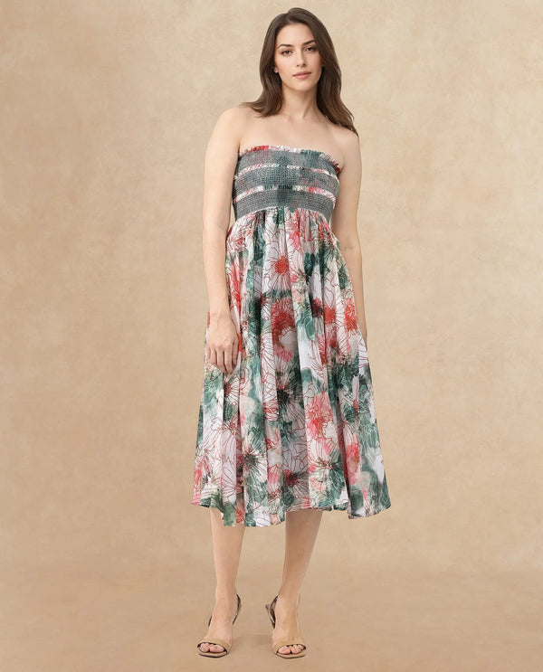 Rareism Womens Greevs Multi Dress Off Shoulder Print