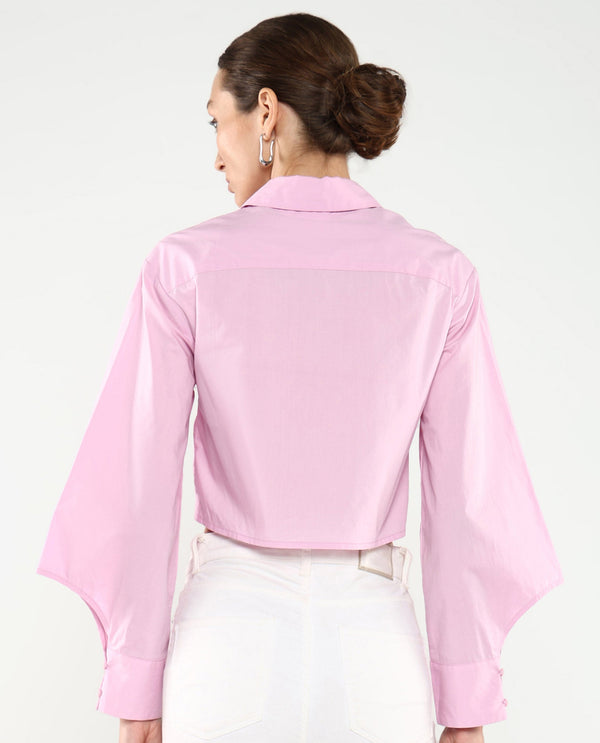 Rareism Women's Grieropo Pink Fashion Sleeve Collared Neck Plain Top