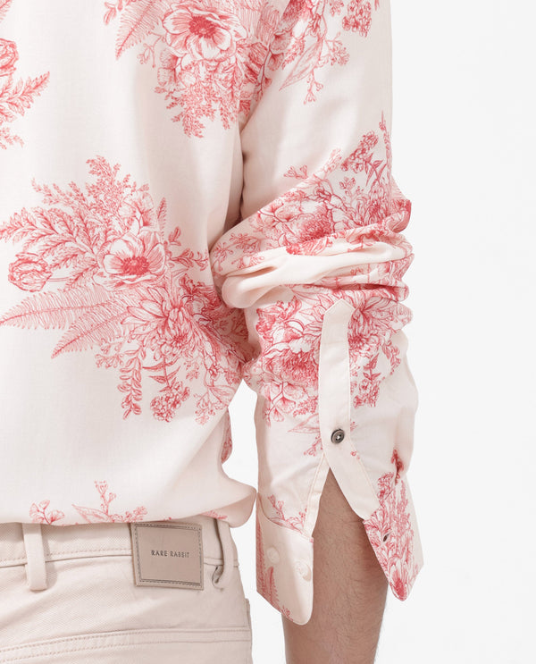 Rare Rabbit Mens Grim Peach Regular Fit Floral Print Viscose Fabric Full Sleeve Shirt