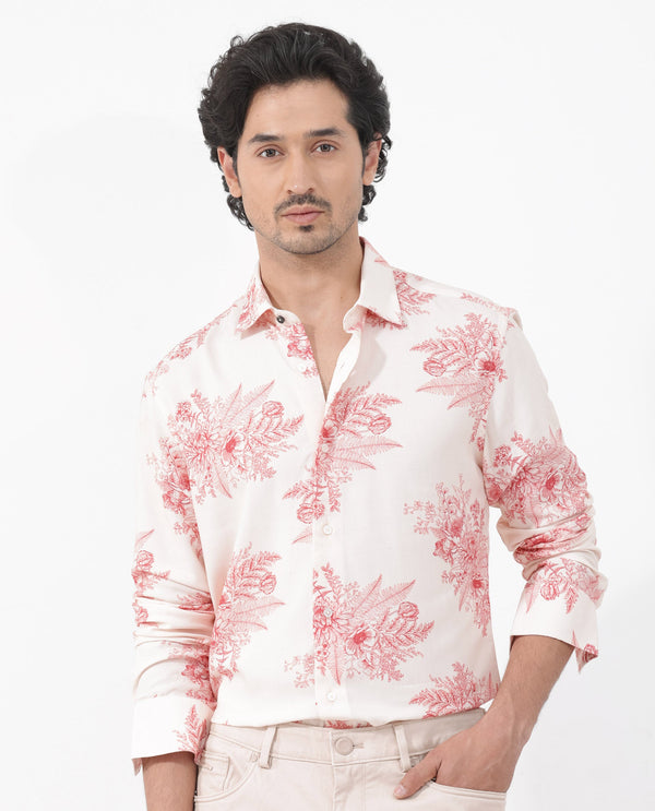 Rare Rabbit Mens Grim Peach Regular Fit Floral Print Viscose Fabric Full Sleeve Shirt