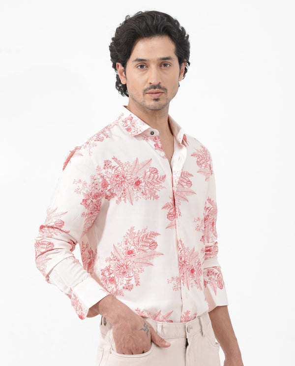 Rare Rabbit Mens Grim Peach Regular Fit Floral Print Viscose Fabric Full Sleeve Shirt