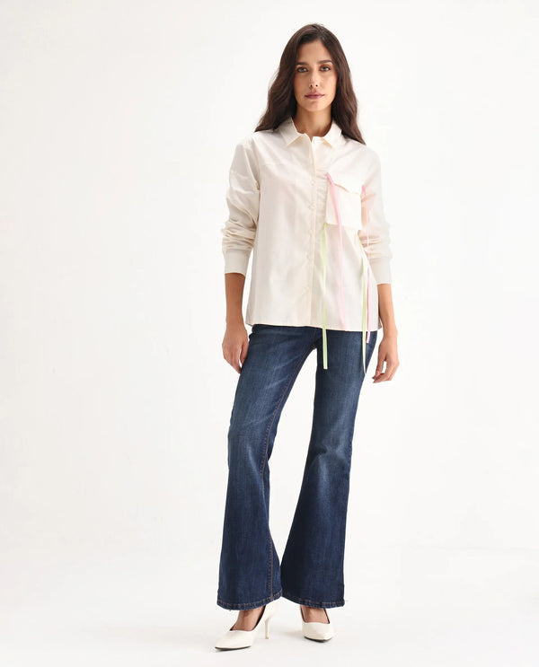 Rareism Women Grizzled Blue Cotton Lycra Fabric Mid Rise Solid Boot Cut Ankle Length Jeans