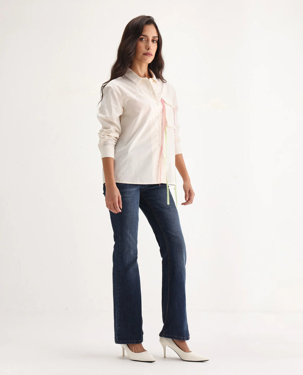 Rareism Women Grizzled Blue Cotton Lycra Fabric Mid Rise Solid Boot Cut Ankle Length Jeans