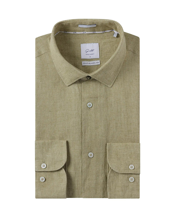 Rare Rabbit Mens Borium-2 Pastel Green Full Sleeve Melange Linen Fabric Solid Shirt