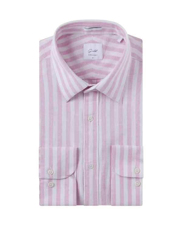 Rare Rabbit Mens Dopple Light Pink Full Sleeve Spread Collar Cotton Linen Blend Stripe Shirt